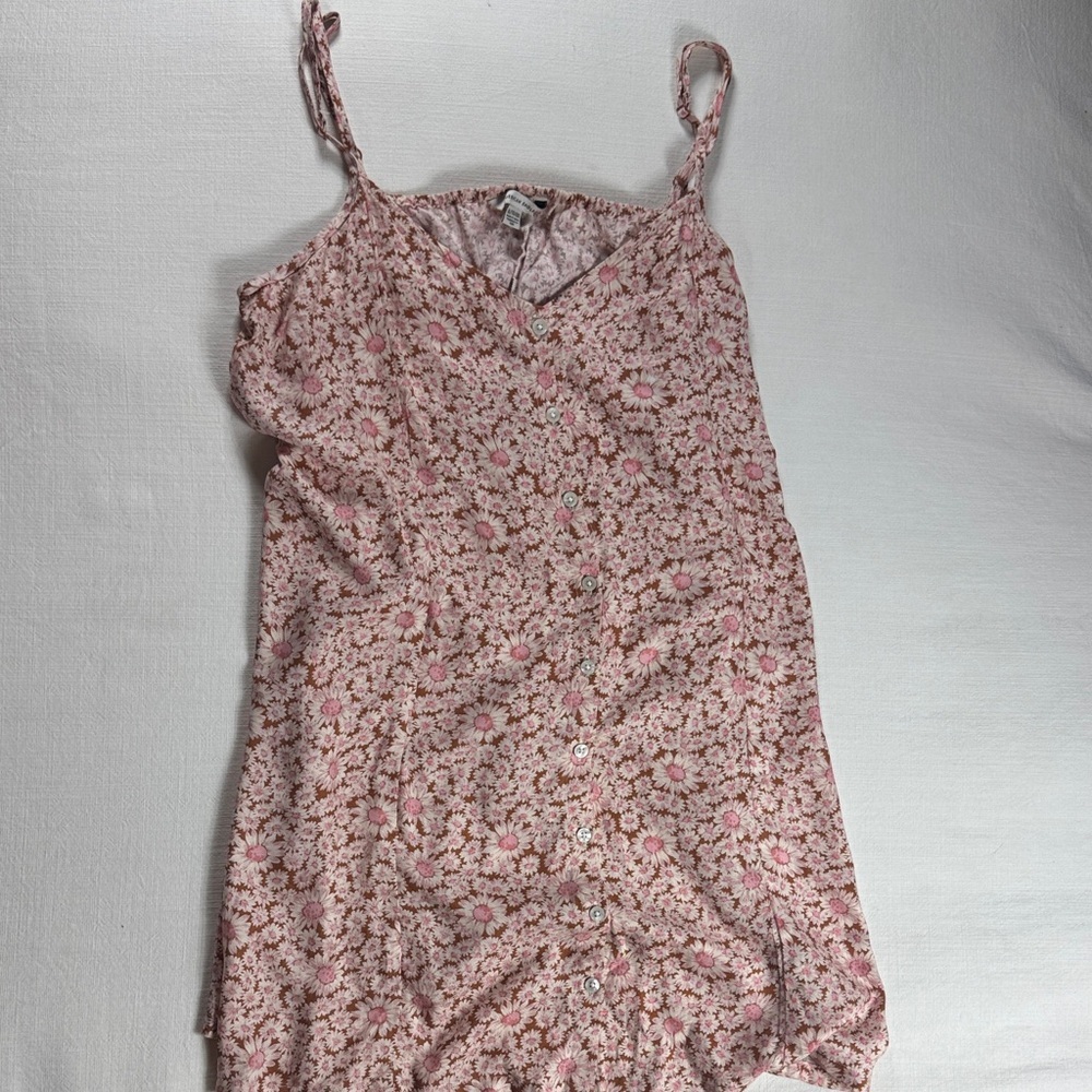 American Eagle Pink Daisy Floral Button Front Mini Dress XL Adjustable Straps